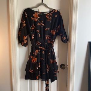 NWT BEAUTIFUL Orange Floral Ruffle Dress